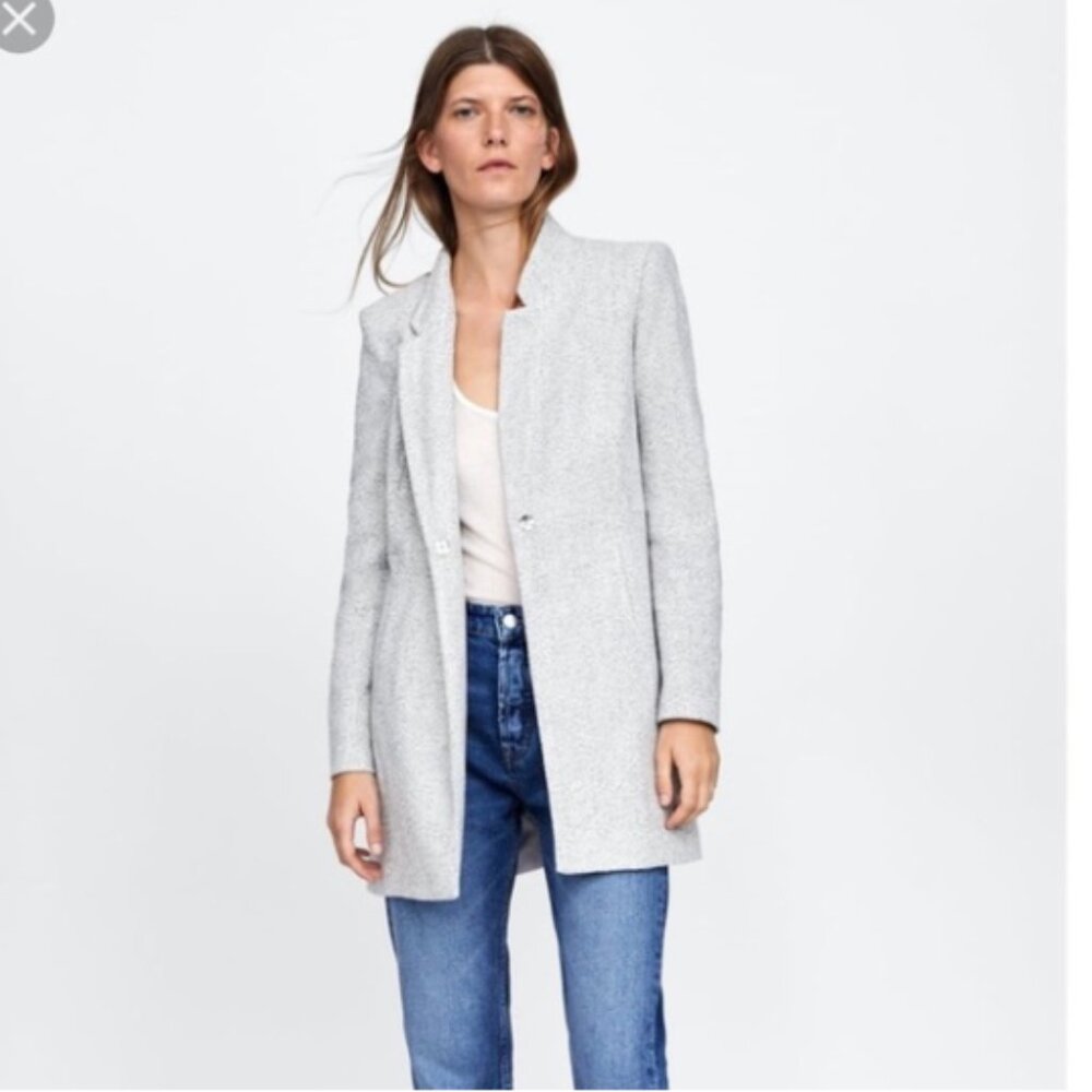 Zara Basic Frock long coat inverted lapel one button snap closure XS